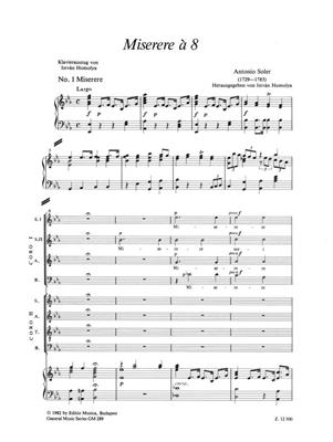 Antonio Soler: Miserere À 8: Chœur Mixte et Piano/Orgue