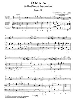 Robert Valentine: 12 Sonaten Für Blockflöte und Basso Continuo: Flûte à Bec