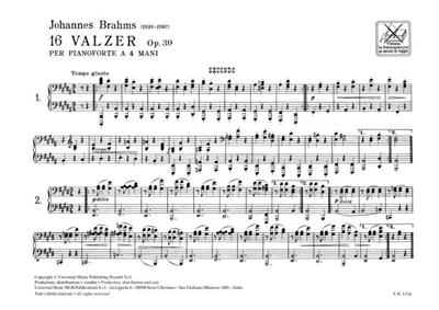 Johannes Brahms: 16 Valzer Op. 39: Piano Quatre Mains