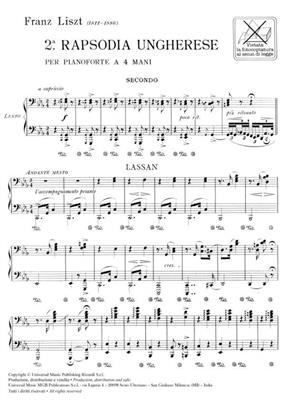 Franz Liszt: 19 Rapsodie Ungheresi: N.2 In Do Diesis Min.: Piano Quatre Mains