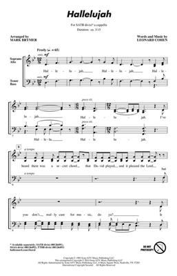Leonard Cohen: Hallelujah - SATB a Cappella: (Arr. Mark Brymer): Chœur Mixte A Cappella