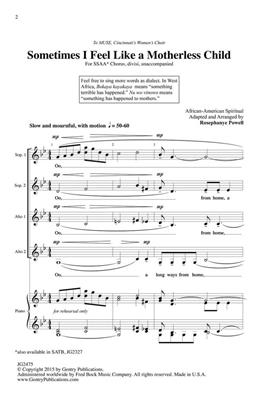 Sometimes I Feel like A Motherless Child: (Arr. Rosephanye Powell): Voix Hautes A Cappella