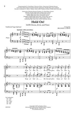 Hold On: (Arr. Brandon Boyd): Chœur Mixte et Accomp.