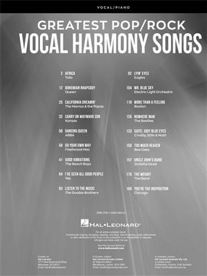 Greatest Pop/Rock Vocal Harmony Songs: Chant et Piano