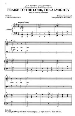 Praise to the Lord, The Almighty: (Arr. Ron Mallory): Voix Basses et Accomp.