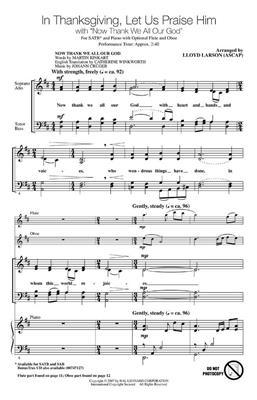 In Thanksgiving, Let Us Praise Him: (Arr. Lloyd Larson): Chœur Mixte et Accomp.