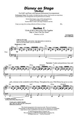 Disney on Stage: (Arr. Ed Lojeski): Chœur Mixte et Piano/Orgue