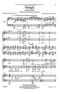Eleanor Daley: Vestigia: (Arr. Eleanor Daley): Voix Hautes et Piano/Orgue