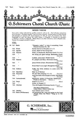 Johann Sebastian Bach: Sleepers, Wake! A Voice Is Sounding English Only: Chœur Mixte et Accomp.