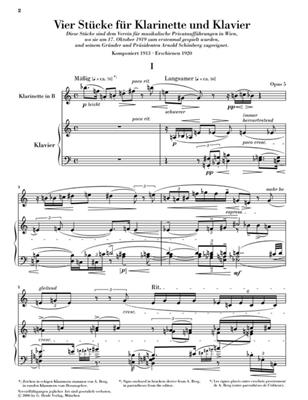 A. Berg: Vier Stucke Klarinette Und Klavier Op 5: Clarinette et Accomp.