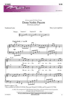 Mary Lynn Lightfoot: Dona Nobis Pacem: Voix Hautes et Piano/Orgue
