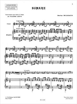 Darius Milhaud: Saudades Do Brazil N 6 Sumare Violon -Piano (Levy): Violon et Accomp.