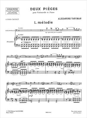 Alexandre Tansman: 2 Pieces Violoncelle-Piano: Violoncelle et Accomp.
