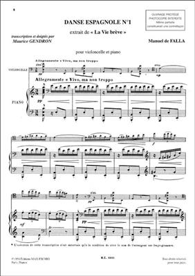 Manuel de Falla: La Vida Breve (Danse Espagnole No.1) (Gendron): Violoncelle et Accomp.