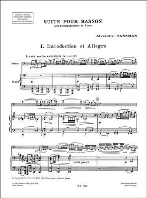 Alexandre Tansman: Suite Pour Basson Et Piano: Basson et Accomp.