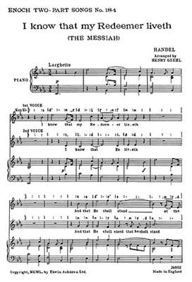 Georg Friedrich Händel: I Know That My Redeemer Liveth: Voix Hautes et Piano/Orgue