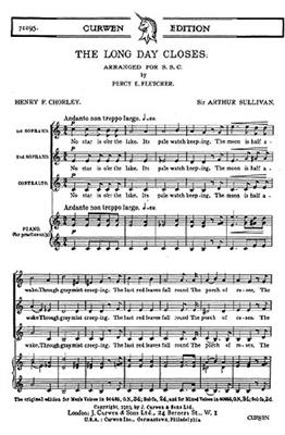 Arthur Seymour Sullivan: The Long Day Closes: (Arr. Percy E. Fletcher): Voix Hautes et Piano/Orgue