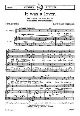 Ralph Vaughan Williams: It Was A Lover: Voix Hautes et Piano/Orgue
