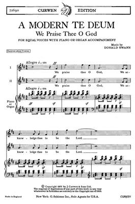 Donald Swann: A Modern Te Deum: Voix Hautes et Piano/Orgue