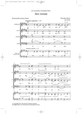 Timothy Noon: Ave Verum (Novello New Choral Series): Chœur Mixte et Accomp.