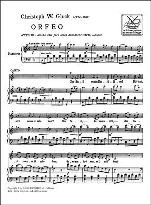 Christoph Willibald Gluck: Orfeo Ed Euridice: Che Farò Senza Euridice?: Chant et Piano