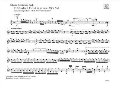 Johann Sebastian Bach: Toccata E Fuga In Re Min. Bwv 565: Solo pour Flûte Traversière