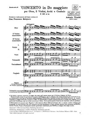 Antonio Vivaldi: Concerto Per Oboe, 2 Violini, Archi, BC, Do Rv554: Ensemble de Chambre