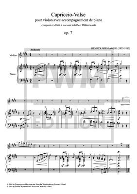 Capriccio-Valse Cw Op. 7 Cw Volume 15: Violon et Accomp.