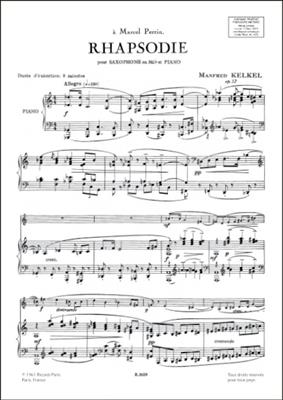 Manfred Kelkel: Rhapsodie Saxophone Et Piano: Saxophone