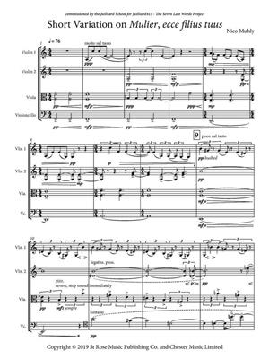 Nico Muhly: Short Variation on Mulier, ecce filius tuus: Quatuor à Cordes
