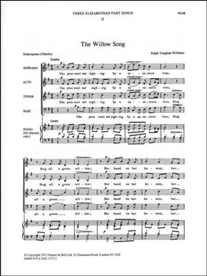 Ralph Vaughan Williams: The Willow Song: Chœur Mixte et Accomp.
