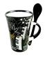 Cappuccino Mug With Spoon Piano Design Black